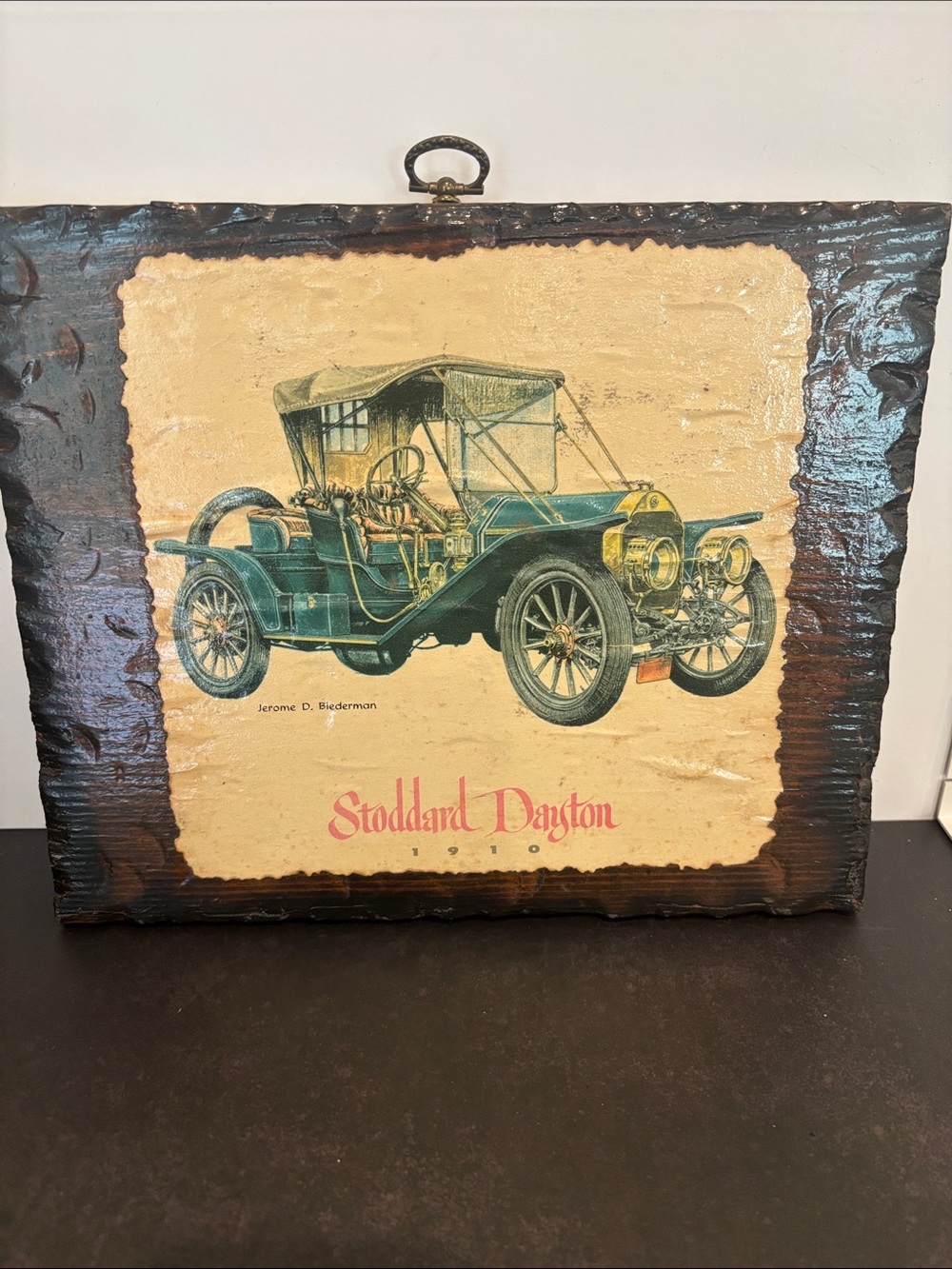 Vintage Jerome Biederman 1910 Stoddard-Dayton Antique Car Wood Plaque 9x11